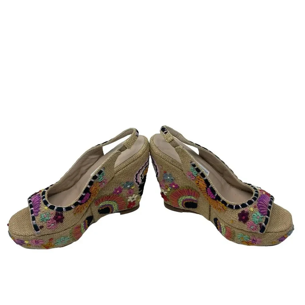 L'AUTRE CHOSE Floral Embroidered‎ Wedge Sandals Size 37 / US 6.5
